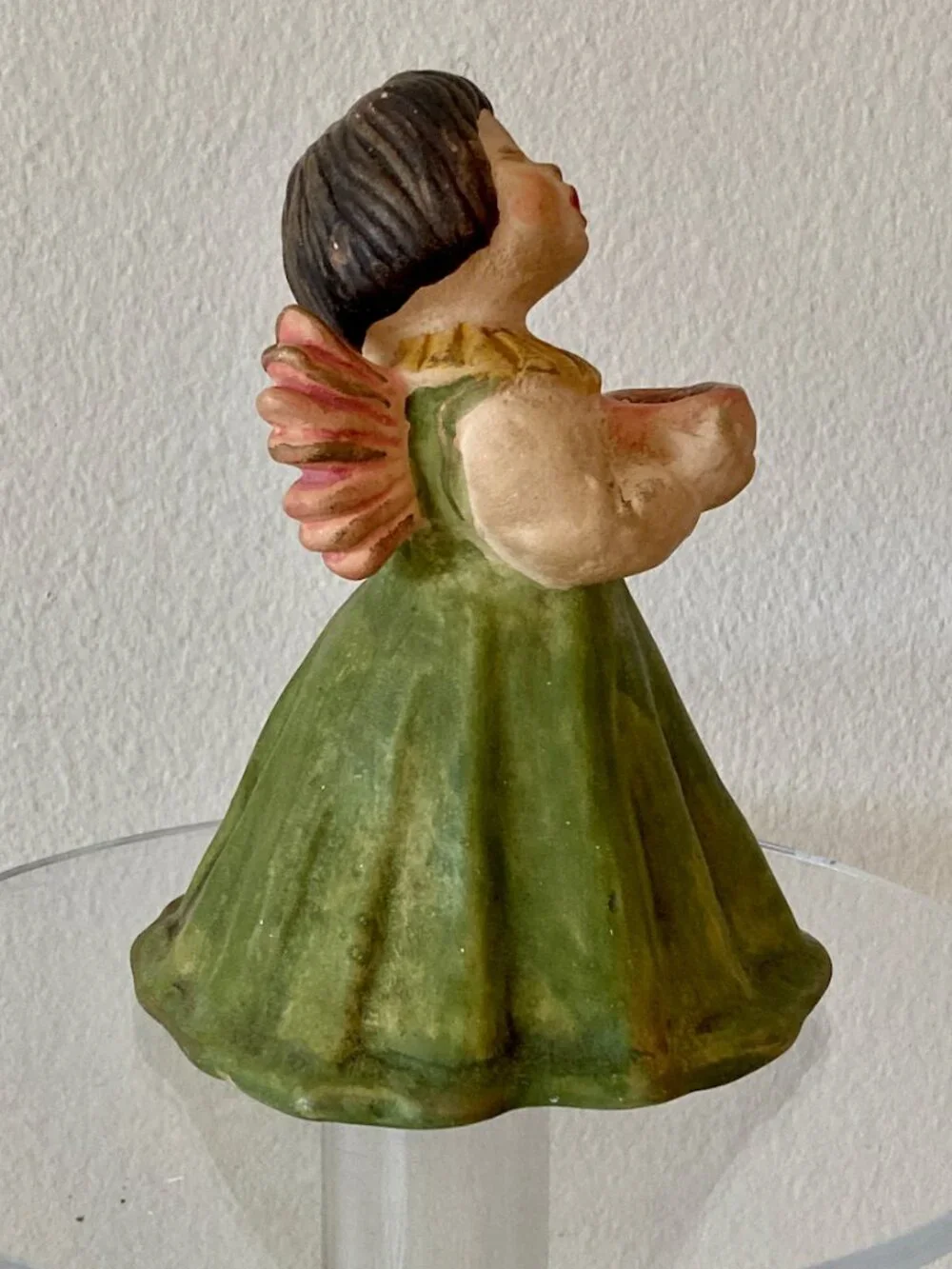 Mid Century Angel Candle Holder Tree Topper 1960s Painted Terra Cotta 6